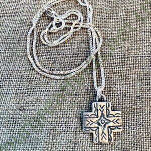 Vintage Sterling Silver Navajo Stamped Cross Pendant & Chain Necklace